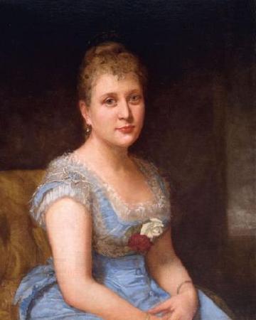 unknow artist Portrait of a woman wearing a blue dress with white lace oil painting picture